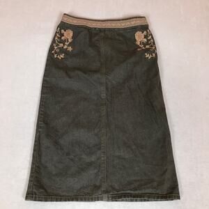 Vintage Y2K WilliSmith Grunge Brocade Paisley Floral Long Cotton Denim Skirt